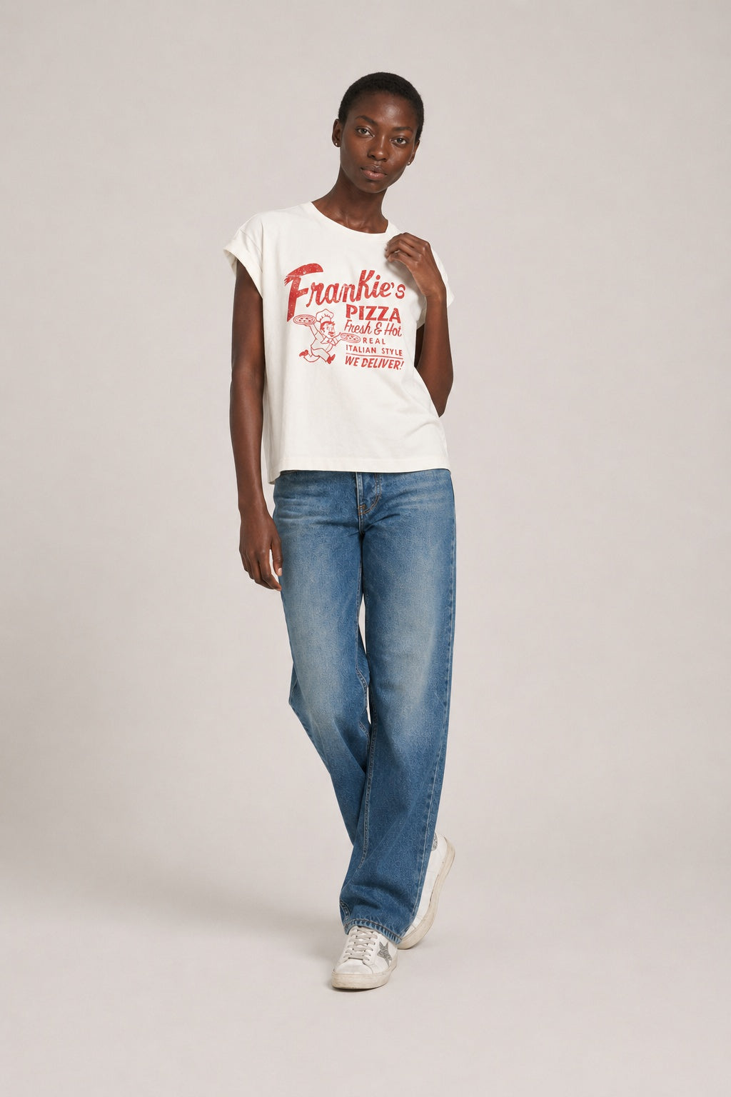 BOWERY | Frankie’s Pizzarolled Up T-Shirt - Vintage White