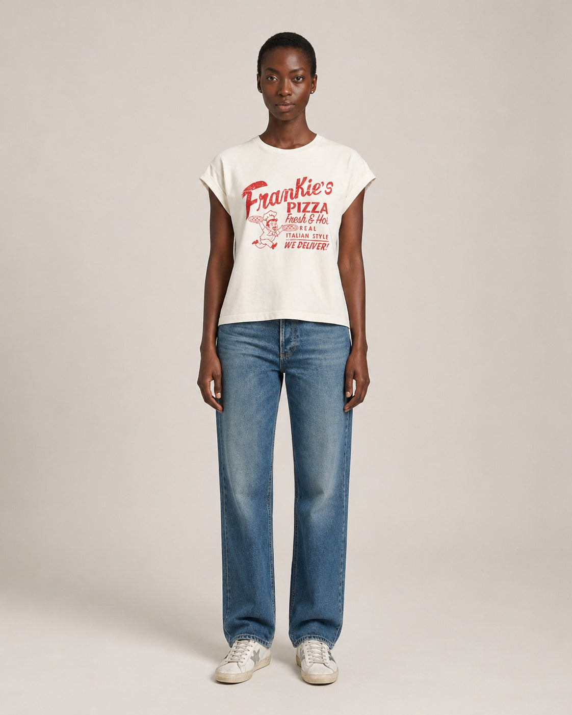 BOWERY | Frankie’s Pizzarolled Up T-Shirt - Vintage White