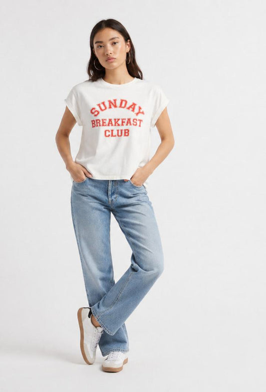 BOWERY | Sunday Breakfast Club Oversized Cotton T-Shirt - Rolled Sleeve