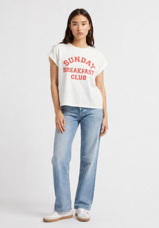 BOWERY | Sunday Breakfast Club Oversized Cotton T-Shirt - Rolled Sleeve
