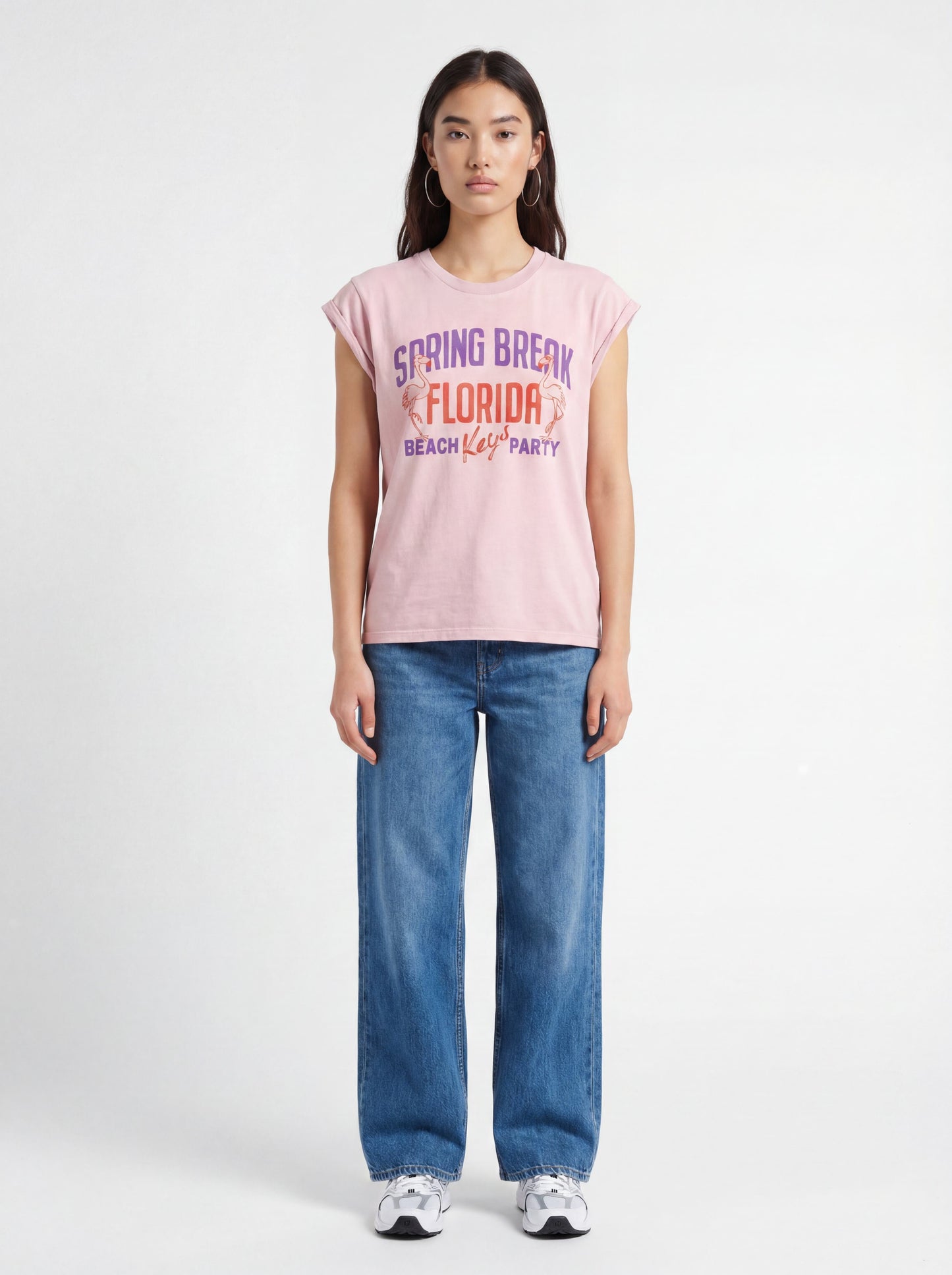 Women Graphic T-Shirt Premium Soft Jersey Knit - Flamingo Pink Vintage-Flamingo