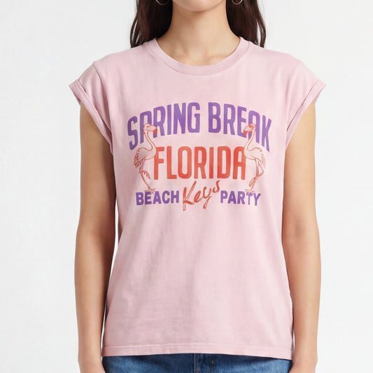 BOWERY | Women Graphic T-Shirt in Flamingo Pink - Premium Soft Jersey