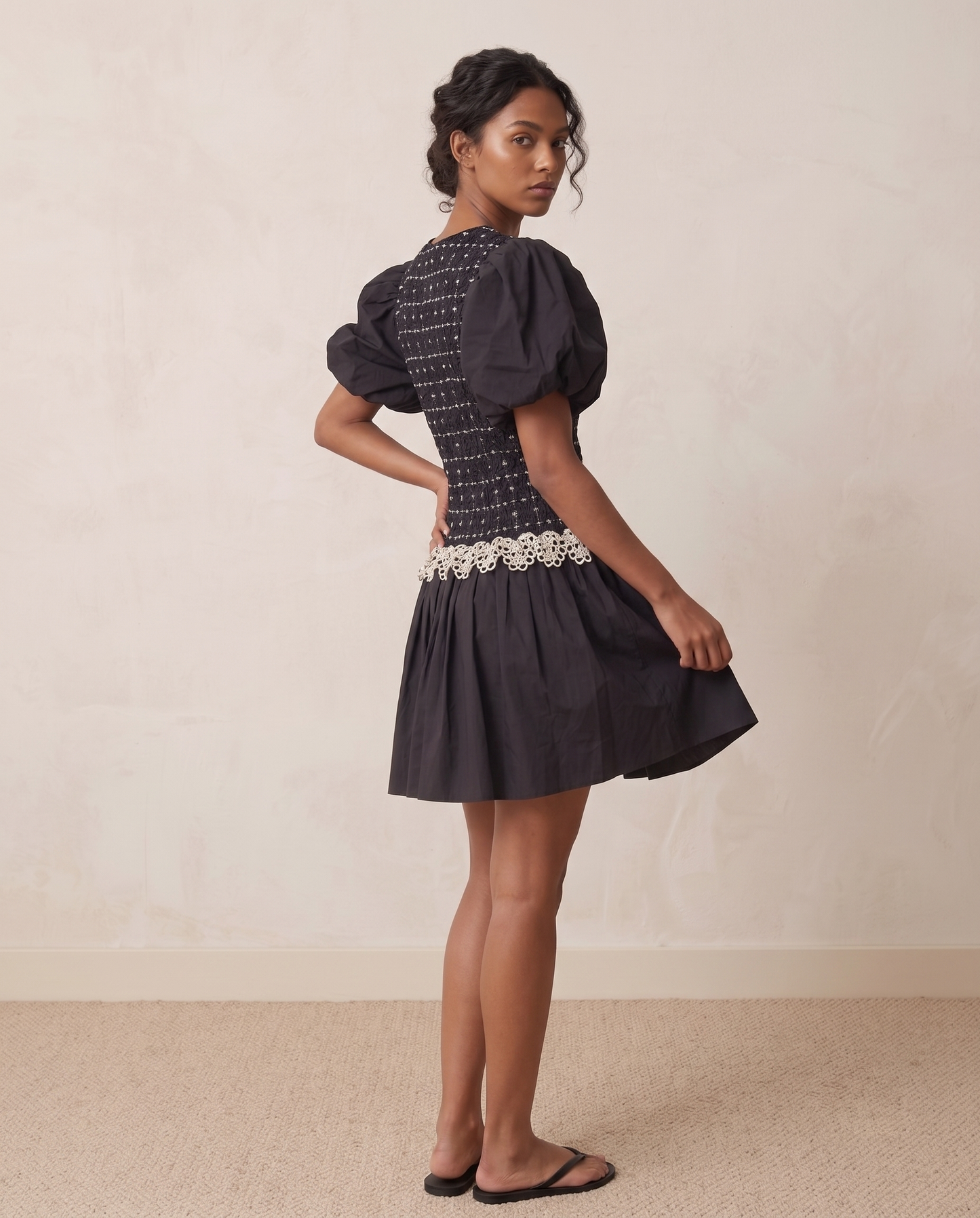 Damson Madder | Audrey Mini Dress - Black Organic Cotton