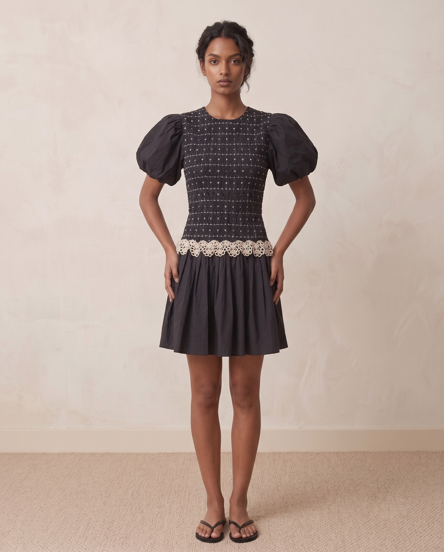 Damson Madder | Audrey Mini Dress - Black Organic Cotton
