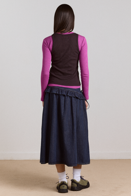 Damson Madder | Bellamie Skirt Indigo - Asymmetrical Frill Denim
