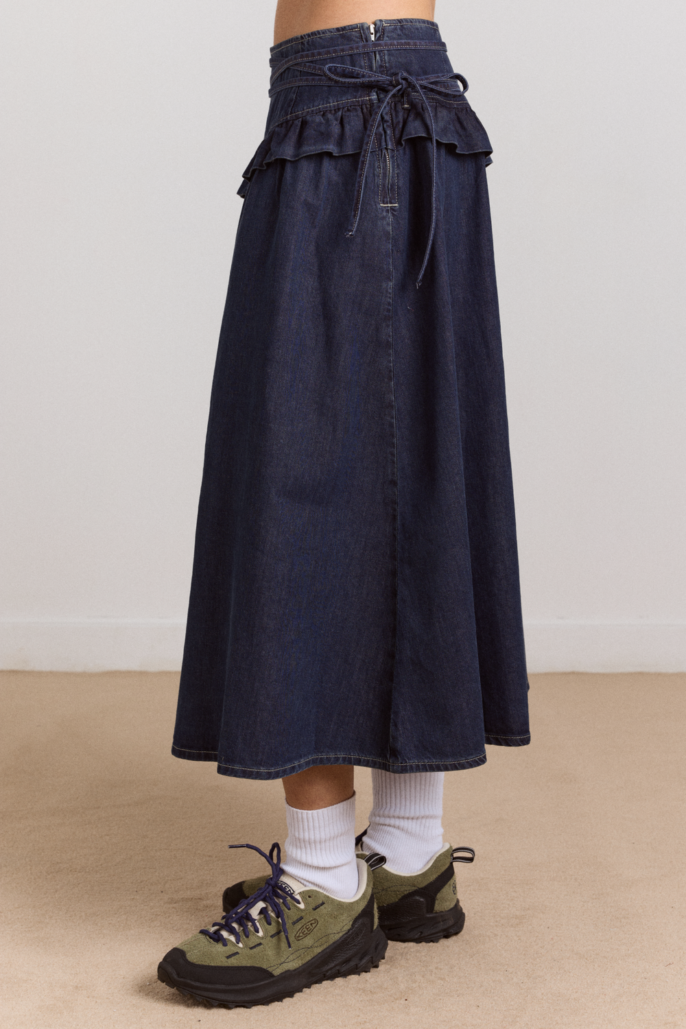 Damson Madder | Bellamie Skirt Indigo - Asymmetrical Frill Denim