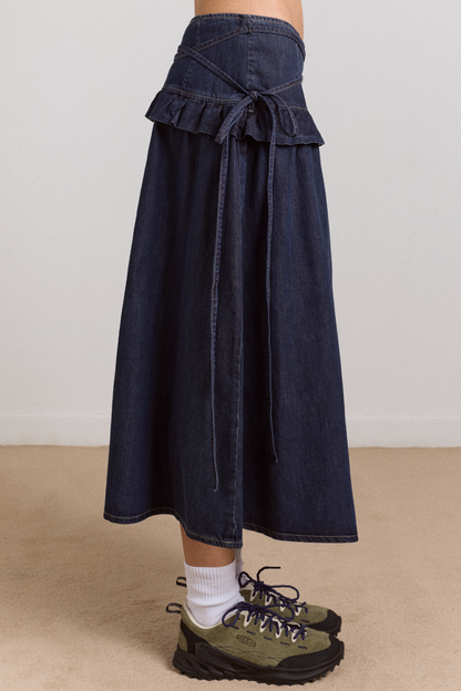 Damson Madder | Bellamie Skirt Indigo - Asymmetrical Frill Denim