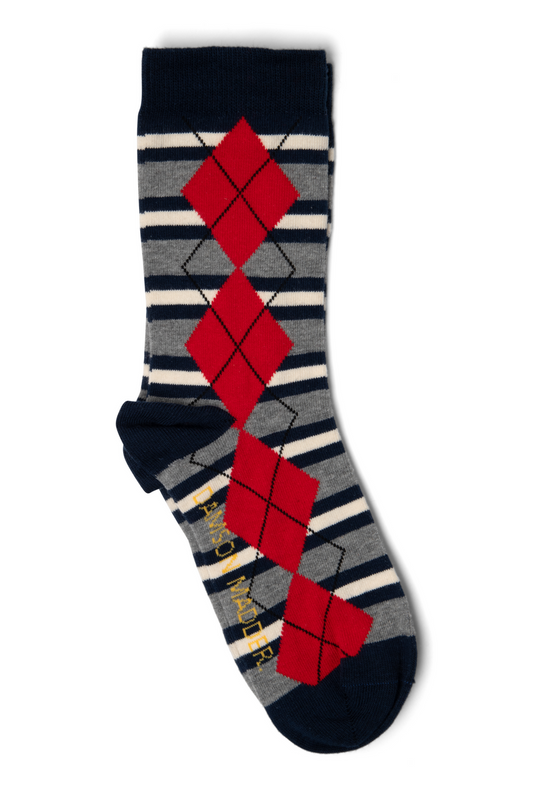 Socks Calf Length Sock Navy-Grey-Argyle