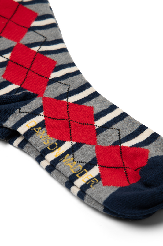 Socks Calf Length Sock Navy-Grey-Argyle