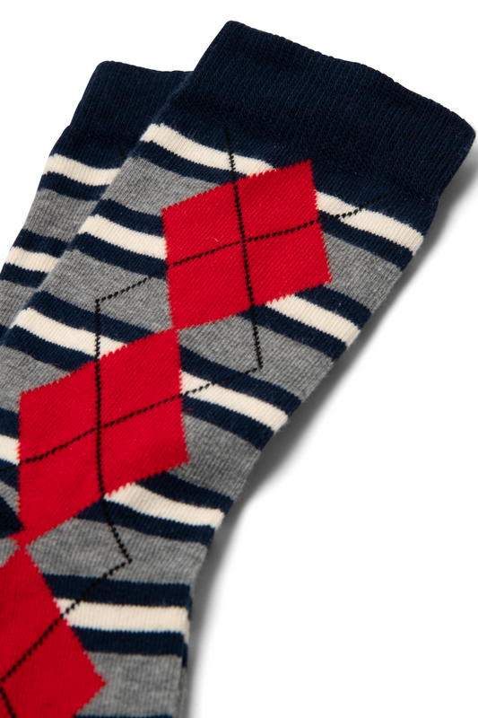 Socks Calf Length Sock Navy-Grey-Argyle