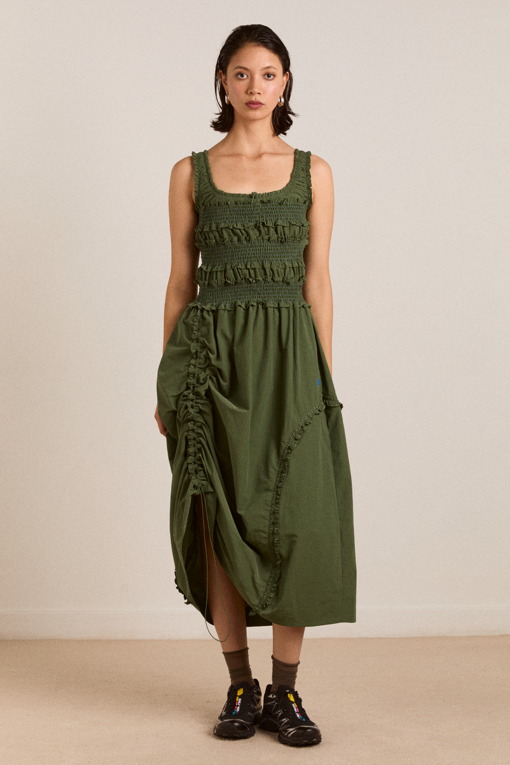 damson madder green dress Aoife Midi Dress