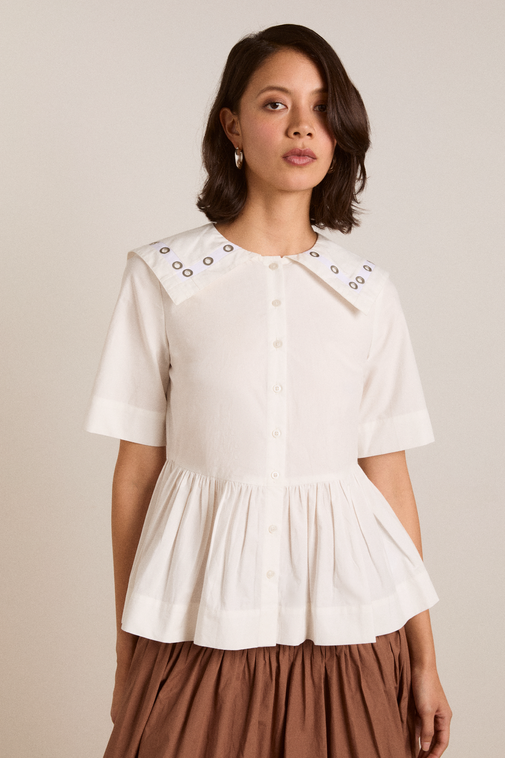 Damson Madder | Cyrus Eyelet Blouse - Oversized Collar