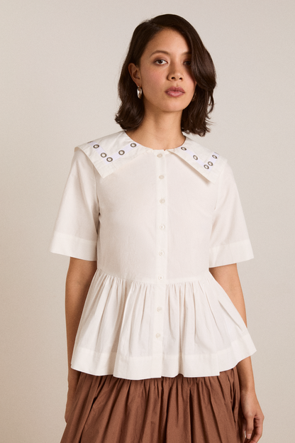 Damson Madder | Cyrus Eyelet Blouse - Oversized Collar