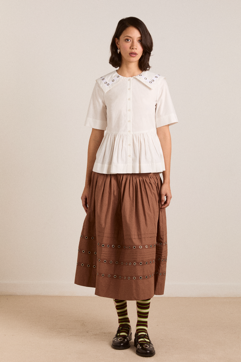 Damson Madder | Cyrus Eyelet Blouse - Oversized Collar