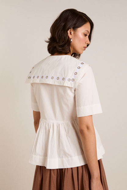 Damson Madder | Cyrus Eyelet Blouse - Oversized Collar