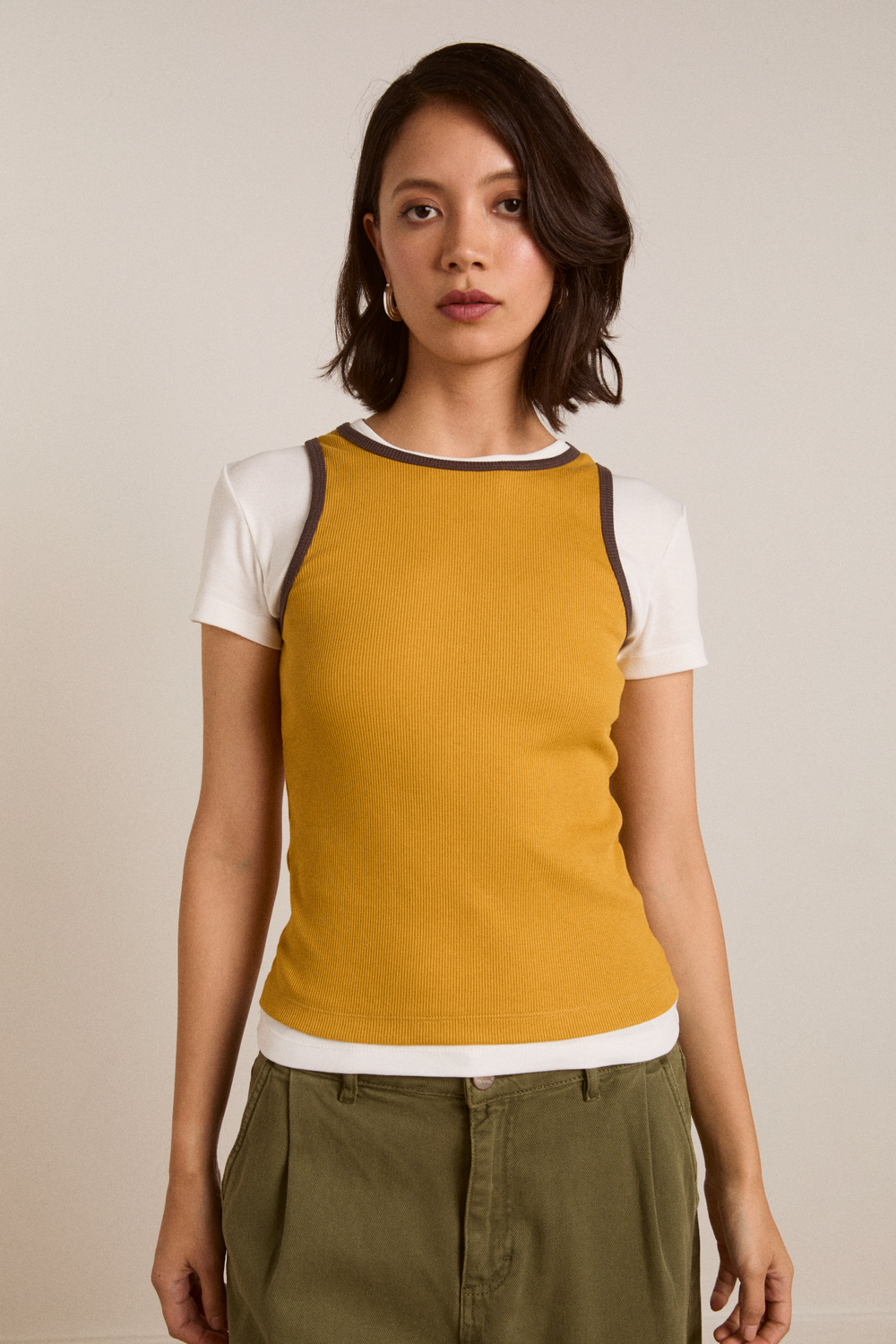 Manon Women Layered Tee 100% Organic Cotton - Yellow Coffee Bean