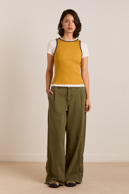 Manon Women Layered Tee 100% Organic Cotton - Yellow Coffee Bean
