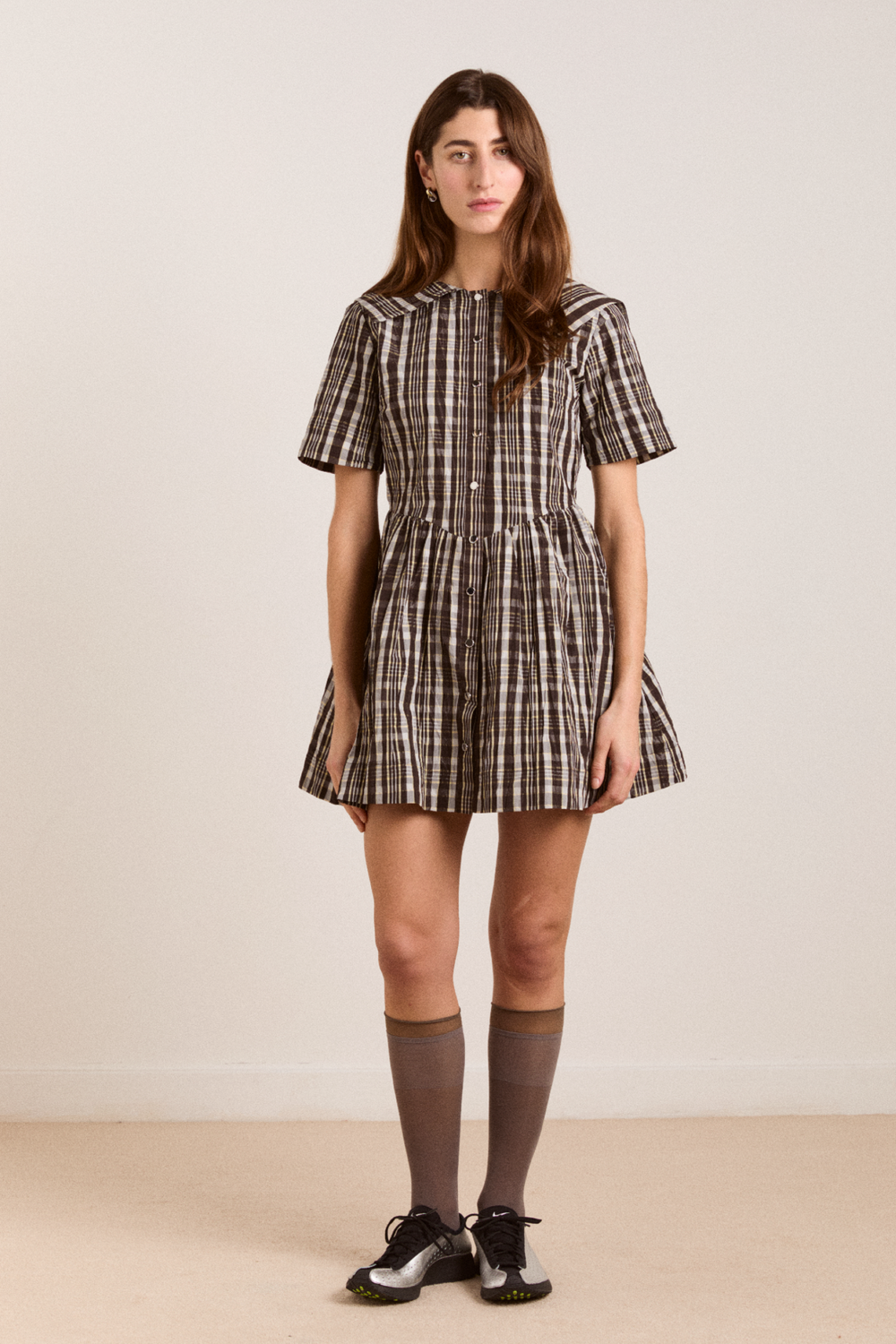 Damson Madder | Miley Mini Dress - Yellow Check Taffeta