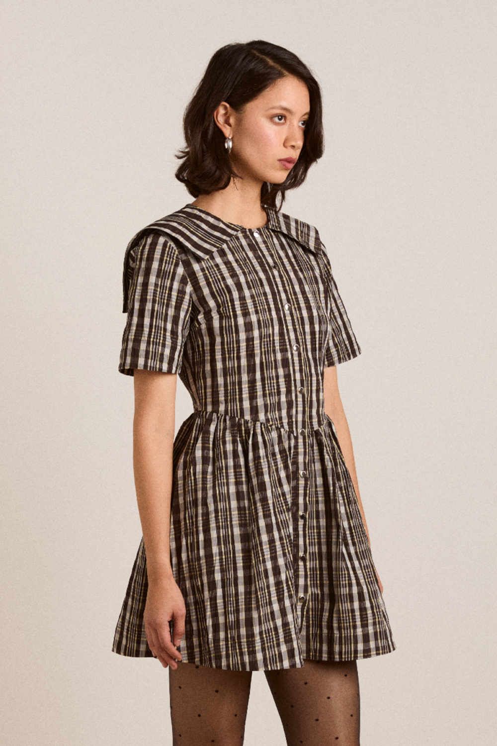 Damson Madder | Miley Mini Dress - Yellow Check Taffeta