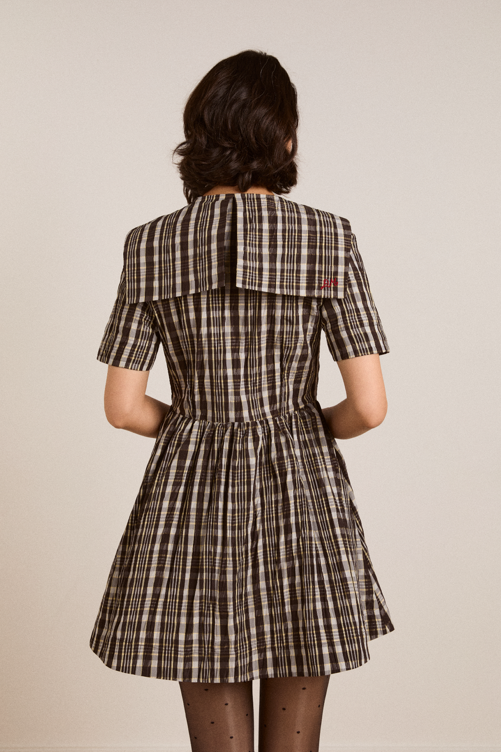 Damson Madder | Miley Mini Dress - Yellow Check Taffeta