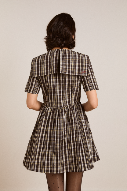 Damson Madder | Miley Mini Dress - Yellow Check Taffeta