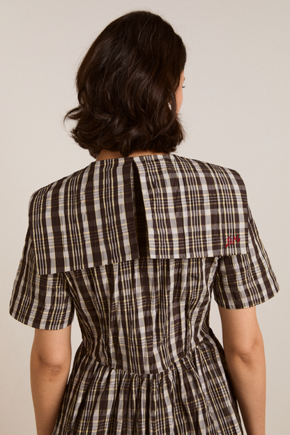 Damson Madder | Miley Mini Dress - Yellow Check Taffeta
