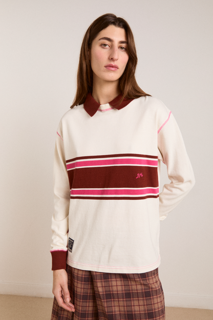 Olina Women Rugby Sweatshirt Organic Cotton - Ecru-Stripe