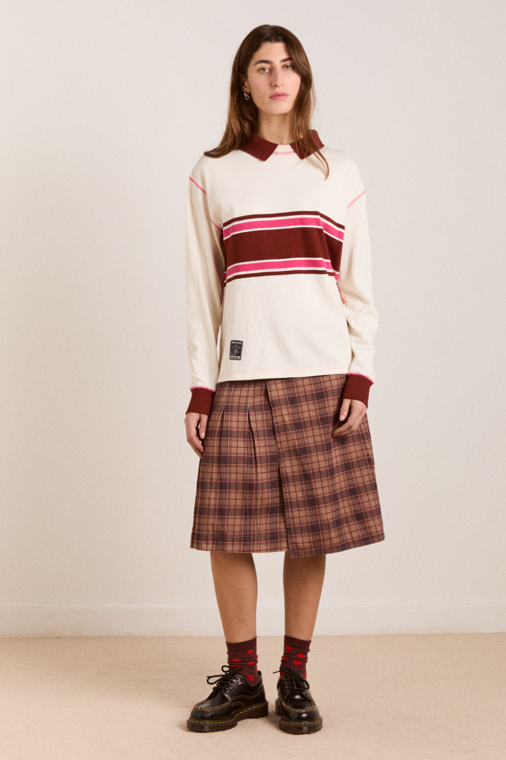 Olina Women Rugby Sweatshirt Organic Cotton - Ecru-Stripe