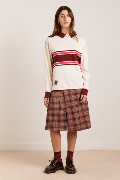 Olina Women Rugby Sweatshirt Organic Cotton - Ecru-Stripe