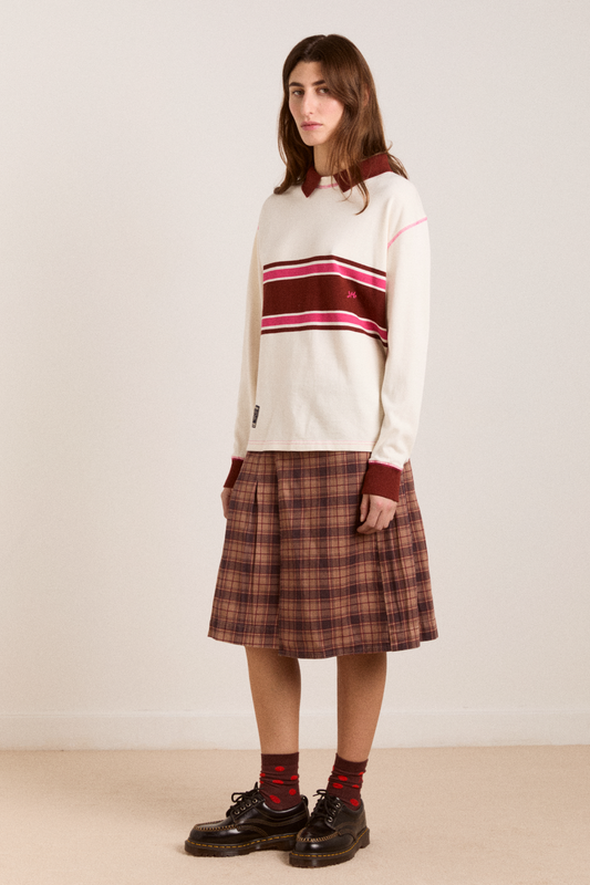 Olina Women Rugby Sweatshirt Organic Cotton - Ecru-Stripe