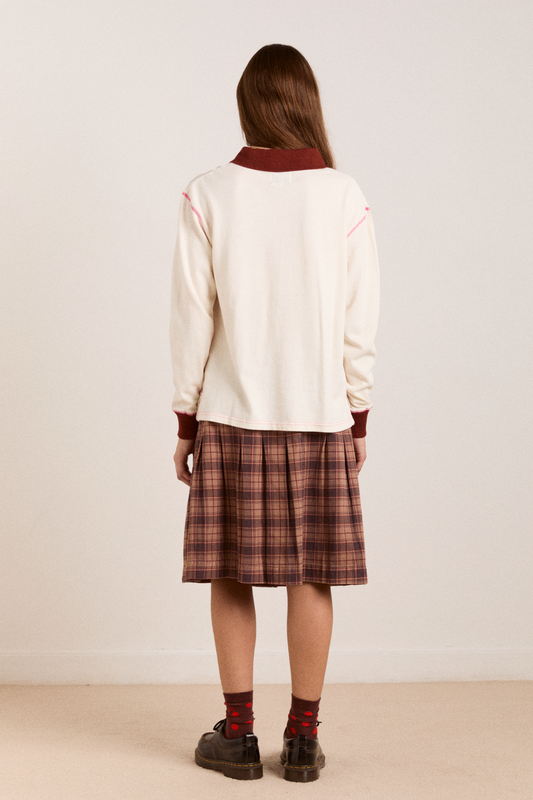 Olina Women Rugby Sweatshirt Organic Cotton - Ecru-Stripe