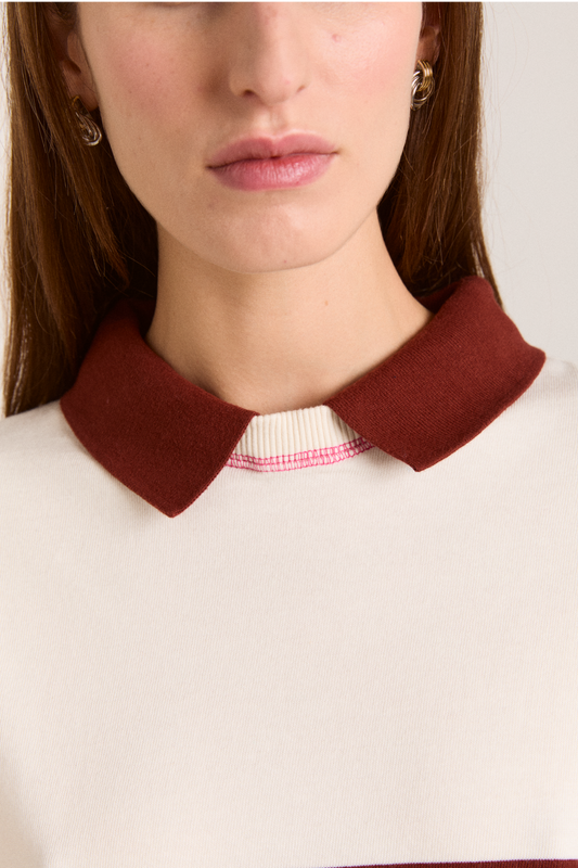 Olina Women Rugby Sweatshirt Organic Cotton - Ecru-Stripe