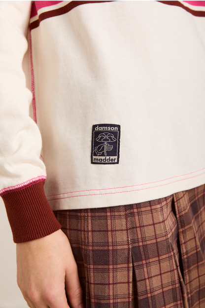 Olina Women Rugby Sweatshirt Organic Cotton - Ecru-Stripe