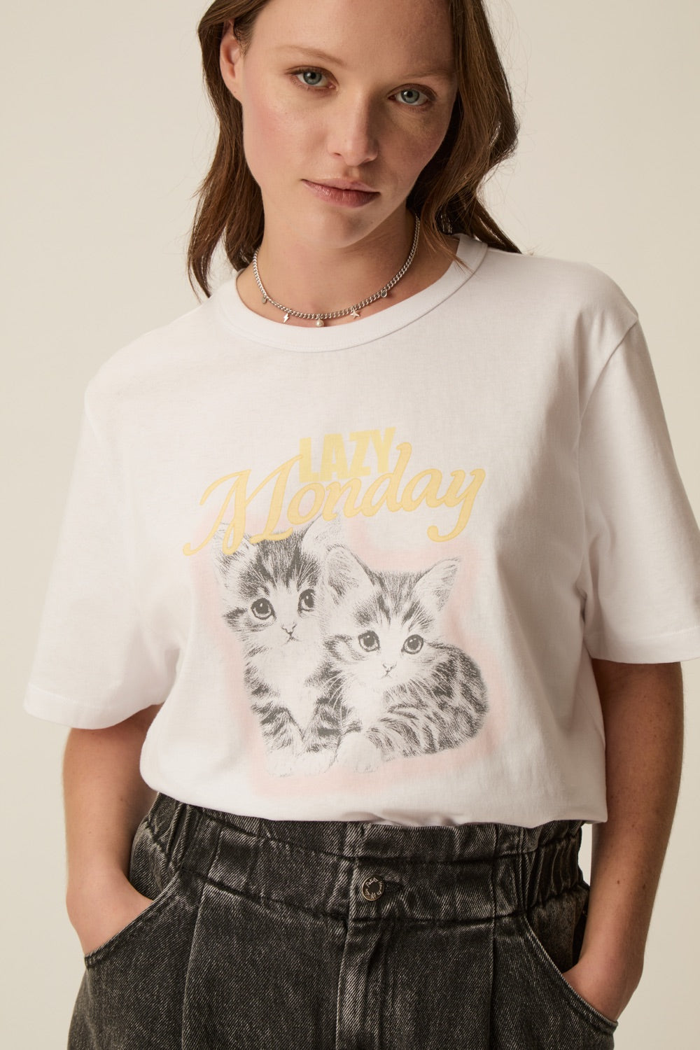 Women T Shirt Short Sleeve 100% Cotton Jersey - Ecru