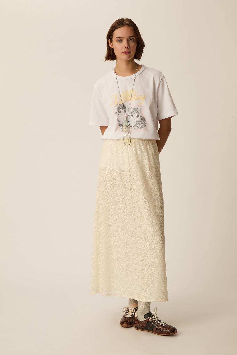 Women T Shirt Short Sleeve 100% Cotton Jersey - Ecru