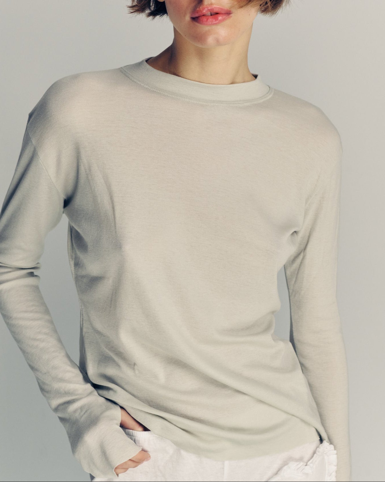 DE Base | Blouse Mila - Oversized Cotton Jersey Top Stone