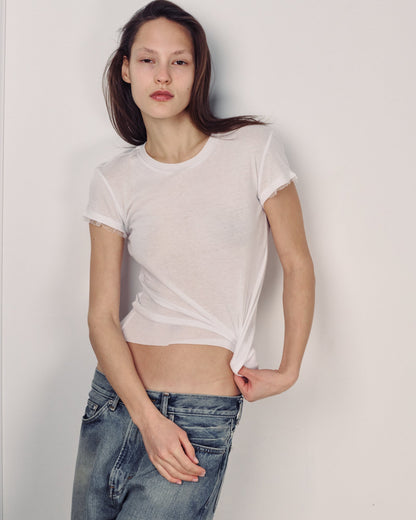 DE Base | Poly T-shirt with Ruffle Sleeve Trim - White