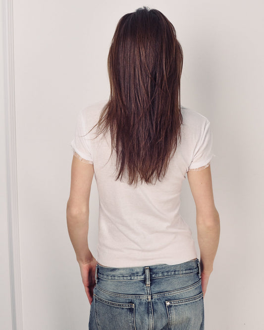 DE Base | Poly T-shirt with Ruffle Sleeve Trim - White