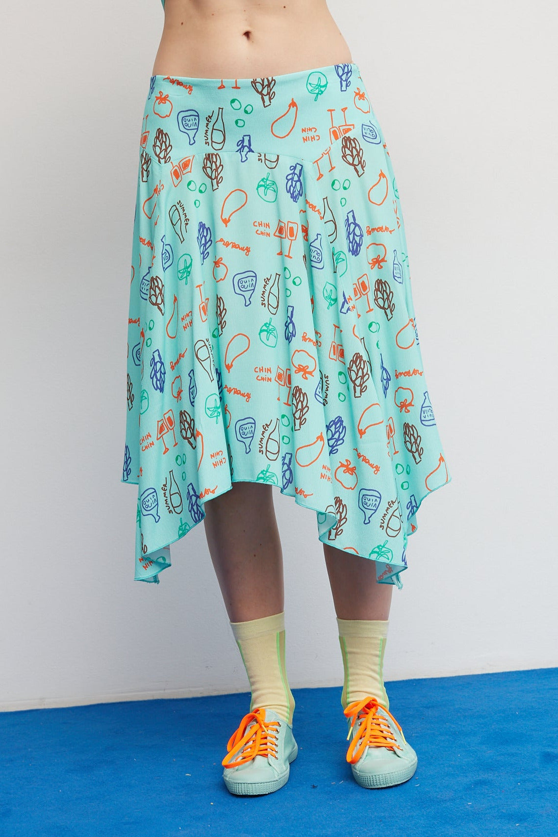 DR BLOOM | Feria Veggie Skirt - Asymmetrical Mediterranean Print