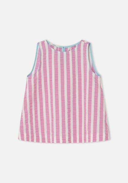 DR BLOOM | Fresco Rayas Blouse - Pink Striped Textured Top