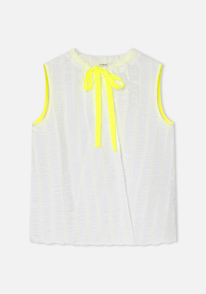 DR BLOOM | Blouse Menta Rayas - White with Neon Yellow Bow