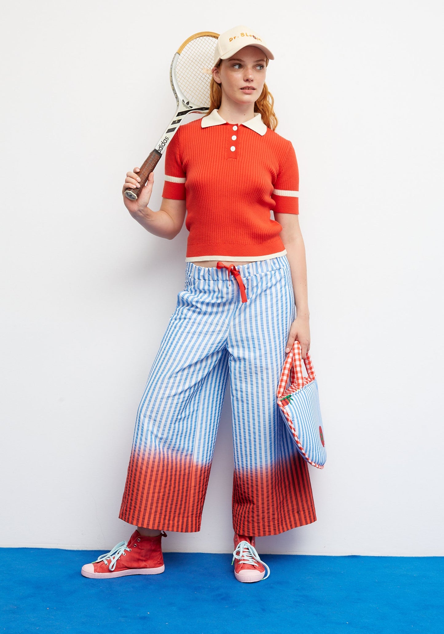 DR Bloom | Trina Red Ribbed Knit Polo T-shirt
