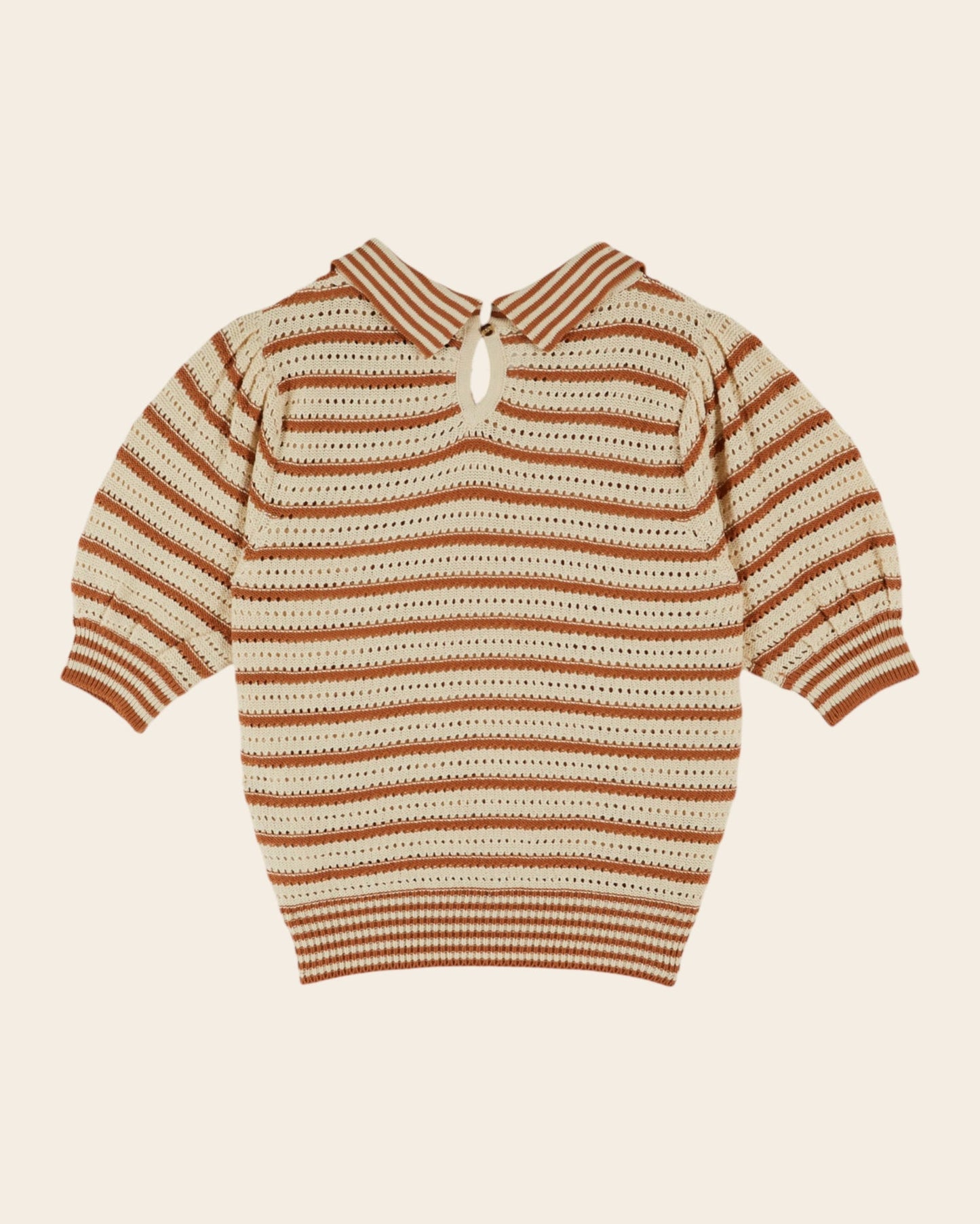 Emile et Ida | Striped Crocheted Organic Cotton Polo - Cinnamon Brown
