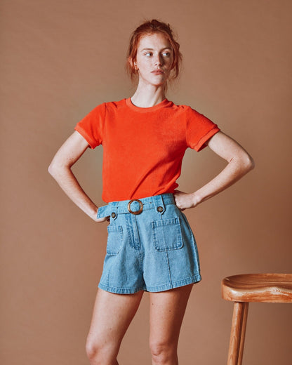 EMILE ET IDA | High-Waist Denim Shorts with Integrated Belt