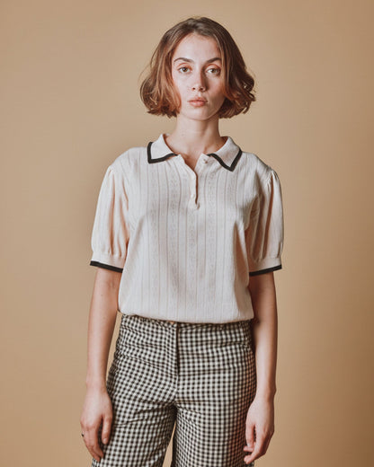 Emile et Ida | Pointelle Dino Polo - Cream with Black Trim