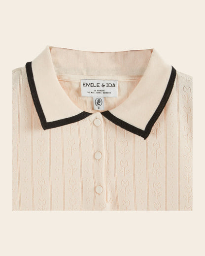 Emile et Ida | Pointelle Dino Polo - Cream with Black Trim