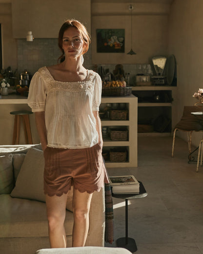 Emile et Ida | Dominique Crochet Blouse - Cream Organic Cotton