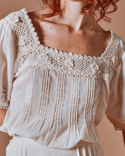 Emile et Ida | Dominique Crochet Blouse - Cream Organic Cotton