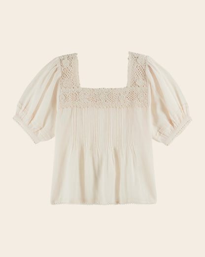 Emile et Ida | Dominique Crochet Blouse - Cream Organic Cotton