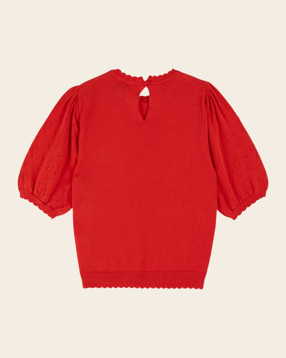 Emile et Ida | Blouse Dove Coquelicot - Red Organic Cotton with Openwork